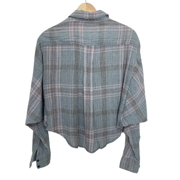 Free People Cutie Plaid Button Down Shirt Blue/Pink #796 - Picture 4 of 9